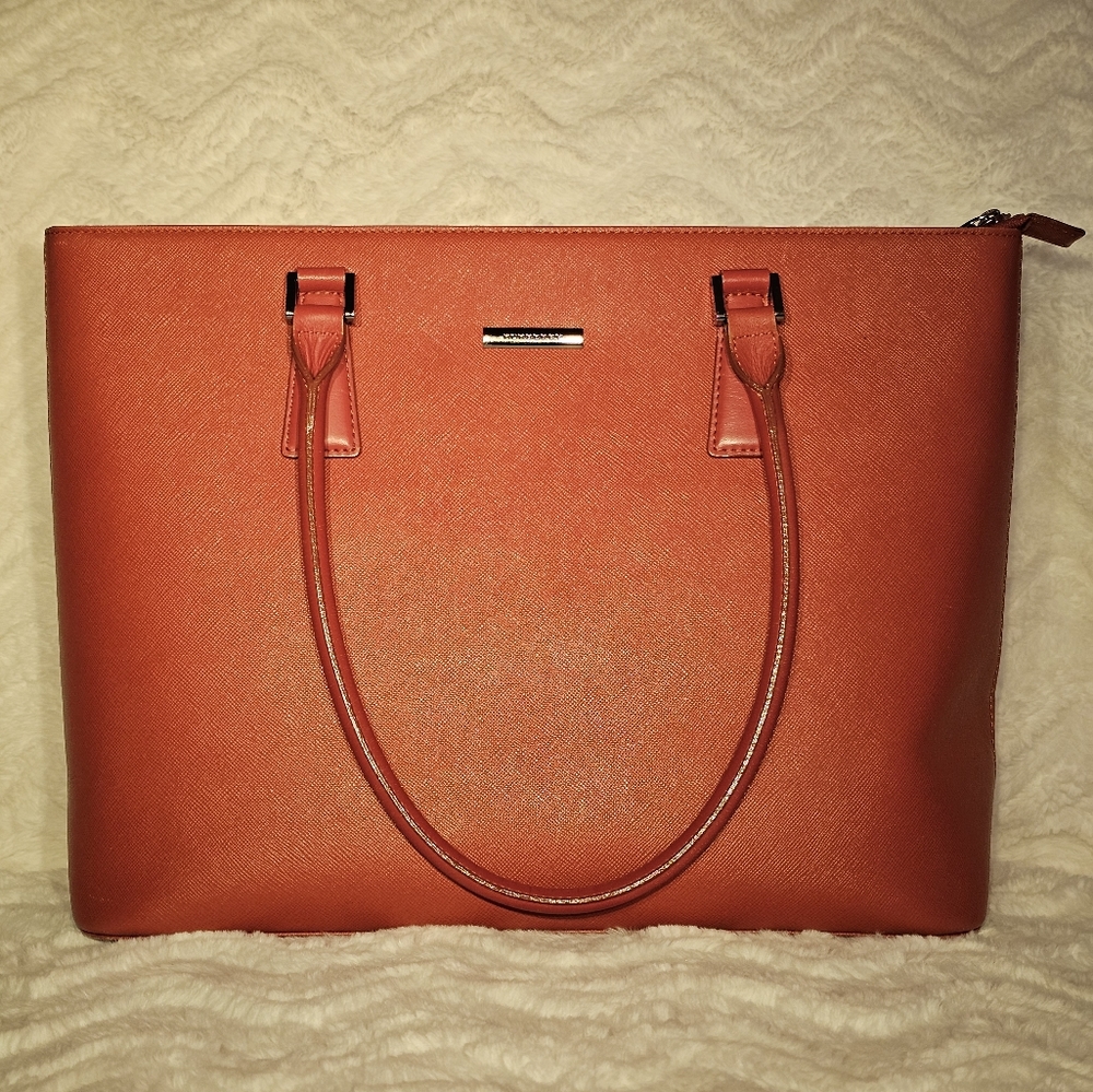 Authentic, Burberry Leather tote bag in sunset orange color